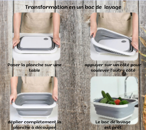 Bac Magique Multifonctions™ (planche à découper/ évier portable/ bac de lavage)