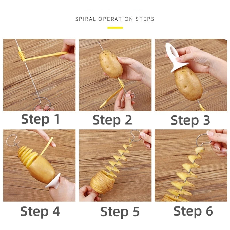 Étapes pour découper pomme de terre en spirale avec le coupe légumes spirale