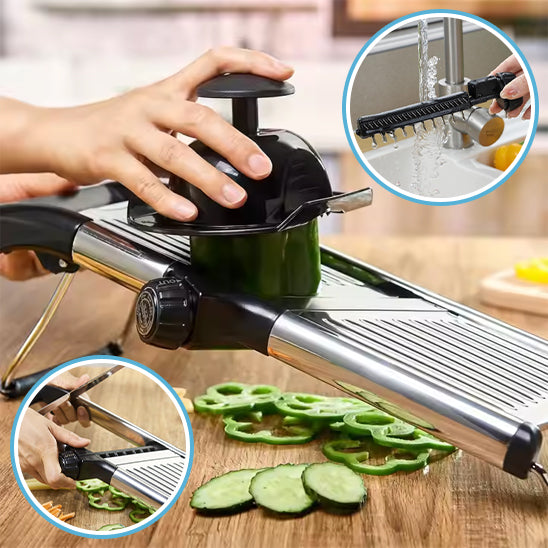 Mandoline de cuisine avec système de sécurité qui découpe concombre