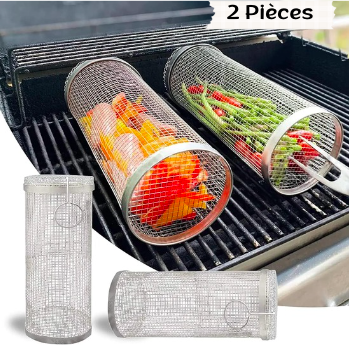 Lot de 2 Paniers à barbecue rond en acier inoxydable™
