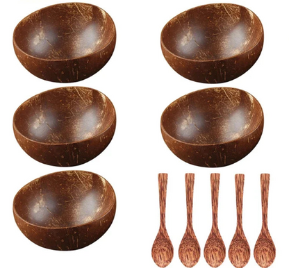 Ensemble de 5 bols en noix de coco naturelle avec cuillères en bois™
