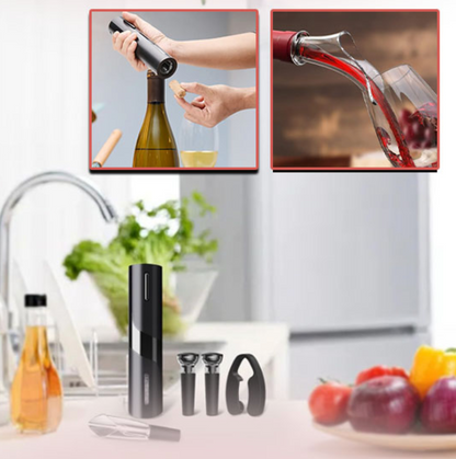Ouvre-Bouteille Électrique avec Bec Verseur, Bouchon et Coupe-Capsule™