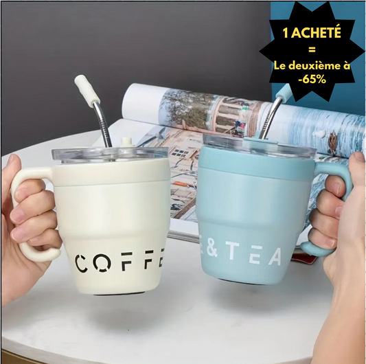 Tasses Thermos en Acier Inoxydable avec Couvercle et Paille™ – 480 ml