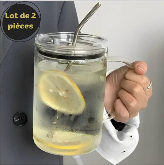 Lot de 2 Tasses 1 litre avec couvercle et paille™