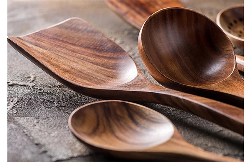 Ensemble de 7 pièces Accessoires de Cuisine en Bois™ - Élégance et Durabilité