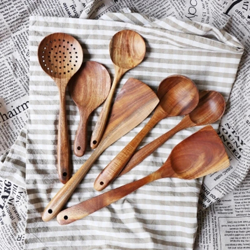 Ensemble de 7 pièces Accessoires de Cuisine en Bois™ - Élégance et Durabilité