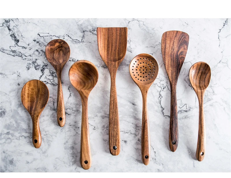 Ensemble de 7 pièces Accessoires de Cuisine en Bois™ - Élégance et Durabilité