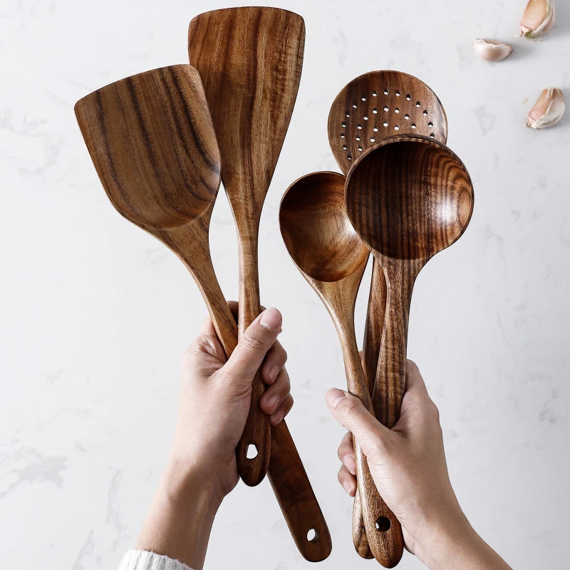 Ensemble de 7 pièces Accessoires de Cuisine en Bois™ - Élégance et Durabilité