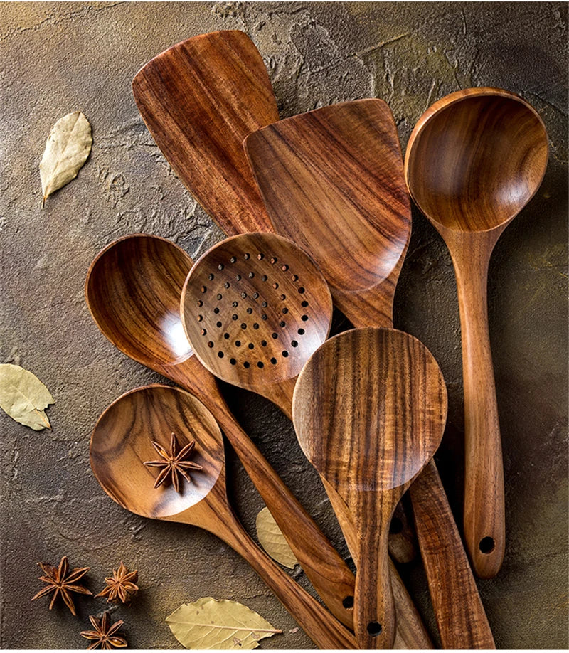 Ensemble de 7 pièces Accessoires de Cuisine en Bois™ - Élégance et Durabilité