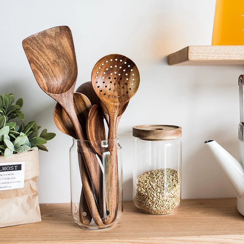 Ensemble de 7 pièces Accessoires de Cuisine en Bois™ - Élégance et Durabilité