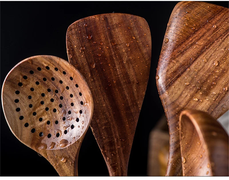 Ensemble de 7 pièces Accessoires de Cuisine en Bois™ - Élégance et Durabilité