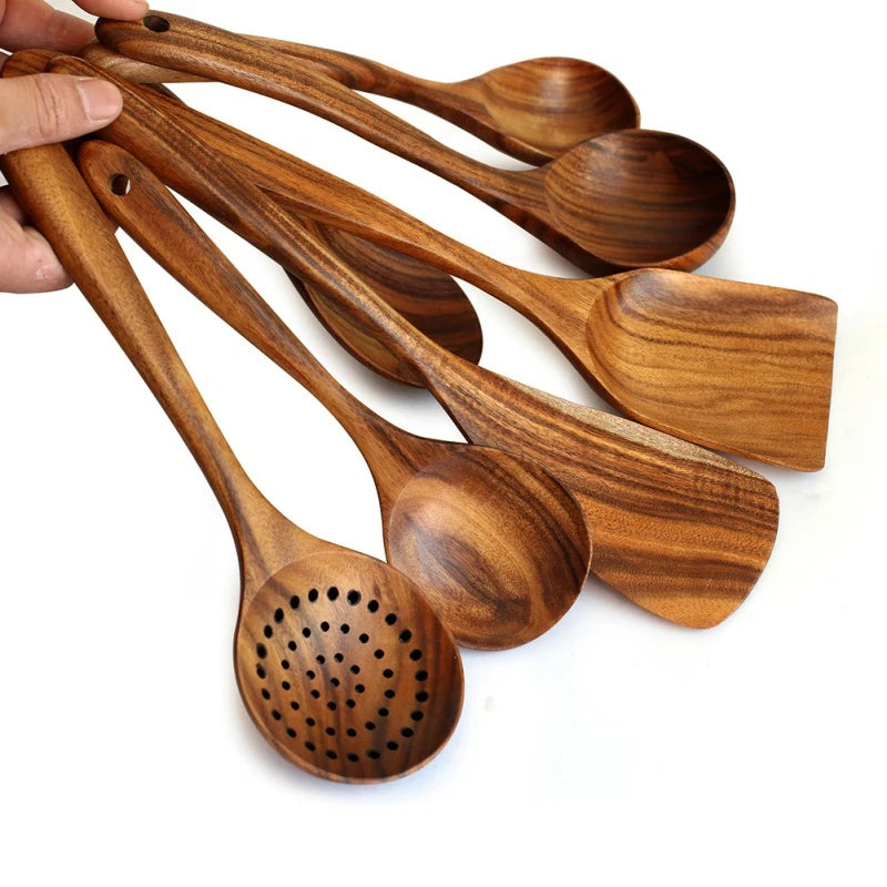 Ensemble de 7 pièces Accessoires de Cuisine en Bois™ - Élégance et Durabilité