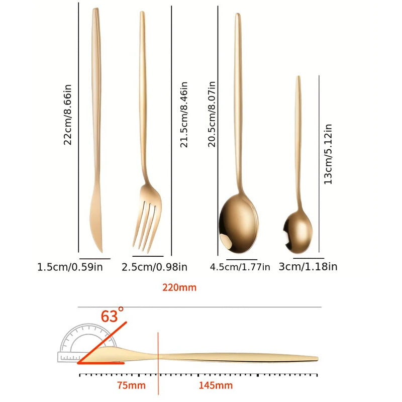 Ensemble de Vaisselle en Acier Inoxydable Doré - 24 Pièces™