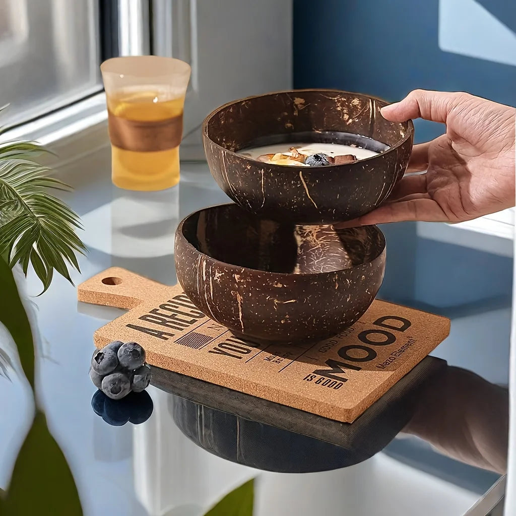 Ensemble de 5 bols en noix de coco naturelle avec cuillères en bois™