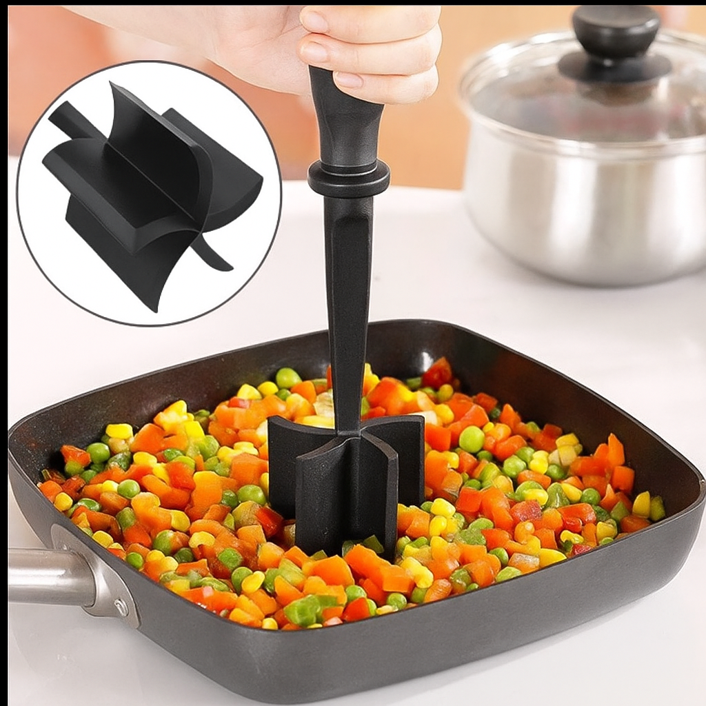 Ustensile de cuisine pratique pour hacher viandes, légumes et herbes fraîches.