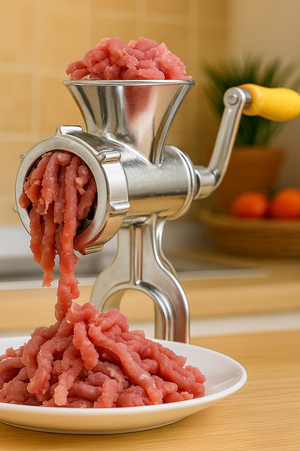 Accessoire de cuisine pour hachoir manuel, idéal pour recettes maison de viande et légumes frais.