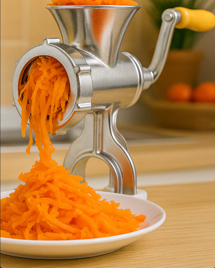 Ustensile de cuisine multifonction pour hacher viande, préparer légumes et faire des saucisses facilement.