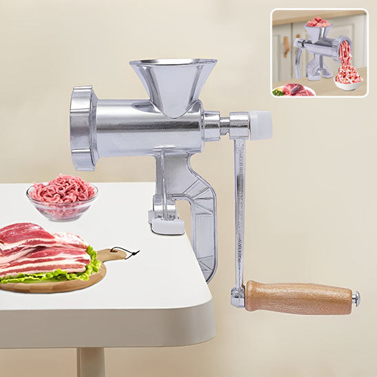 Hachoir à viande manuel robuste en acier inoxydable, outil pratique et durable pour la cuisine quotidienne qui se cale sur la table 