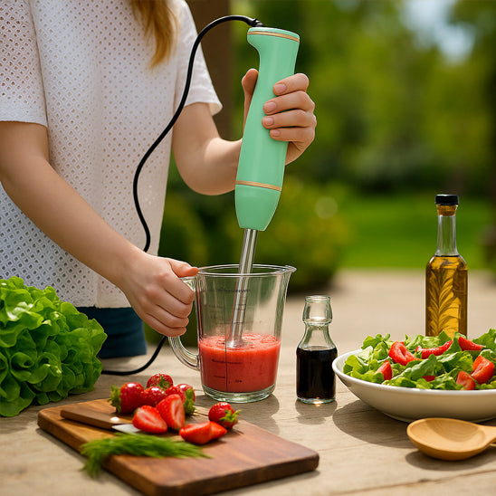 Mixeur plongeant en acier inoxydable puissant, idéal pour mixer rapidement toutes les préparations.