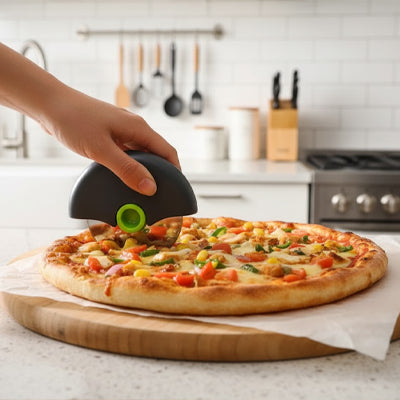 Roulette à pizza en acier inoxydable avec poignée ergonomique antidérapante pour plus de confort.